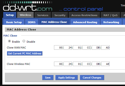 dir-615 dd-wrt update clone mac