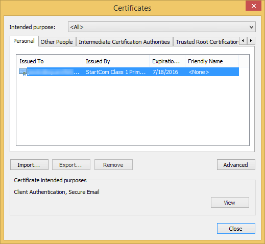 export ssl cert personal