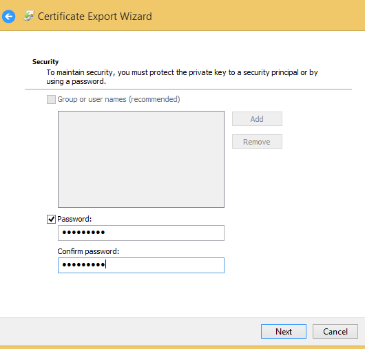 export ssl cert password